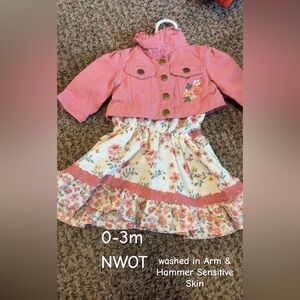 Little Lass Pink Jacket and Floral Dress Set